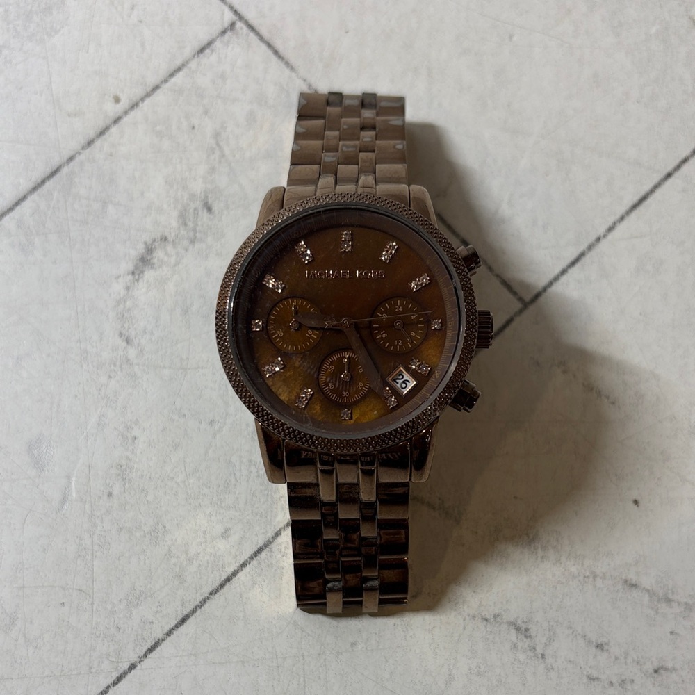 Womens Michael Kors Mini Bryant Pave Bronze Stainelesss Steel Watch